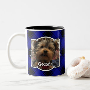 Custom 2 Photo Frame Classic Blue & Black Plaid Two-Tone Coffee Mug