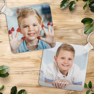 Custom 2 Photo Kids Family Personalized Names Key Ring
