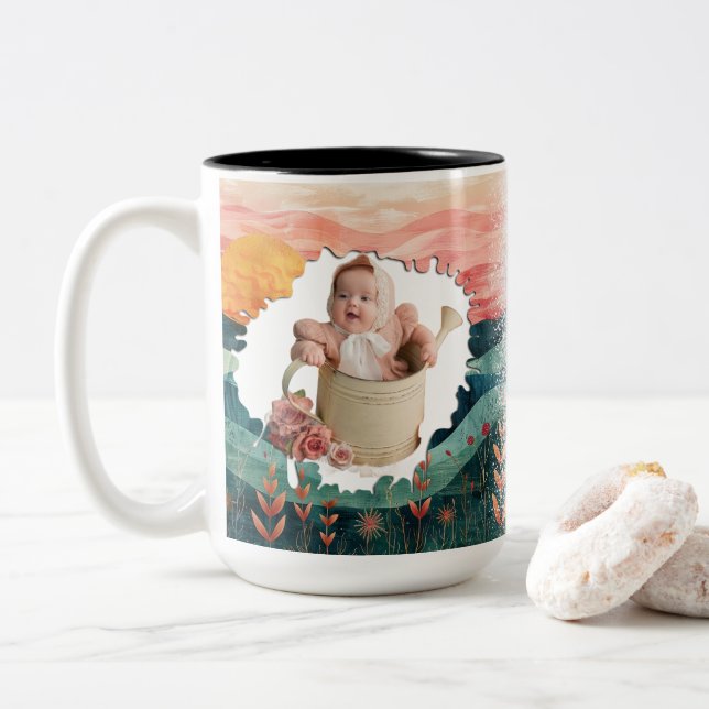 Custom 2 Photo Mug with Personalised Text Gift (With Donut)