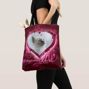 Custom 2 Photo, Pet Love Tribute Red Neon Hearts - Tote Bag