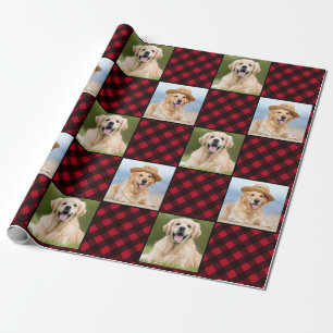 Custom 2 Photo Red Buffalo Plaid Christmas Holiday Wrapping Paper