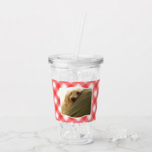 Custom 2 Photo Red & White Country Farmhouse Plaid Acrylic Tumbler