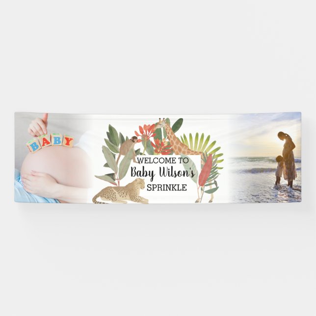Custom 2 Photo Safari Baby Shower Sprinkle Banner (Horizontal)