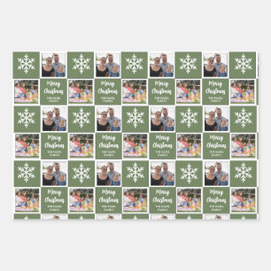 Custom 2 Photo Snowflakes Christmas Wrapping Paper
