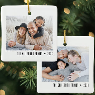 Custom 2 Photo Two-Sided Simple Family  Ceramic Ornament