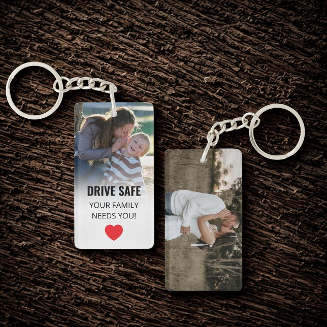 Custom 2 photos and message Drive safe  Key Ring (Creator Uploaded)