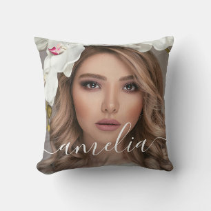 Custom 2 Photos And Name Text Script Typography Cushion
