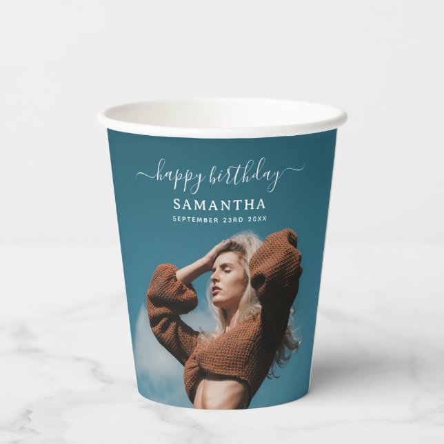 Custom 2 Photos Birthday Party Selfie Picture Paper Cups (Back)