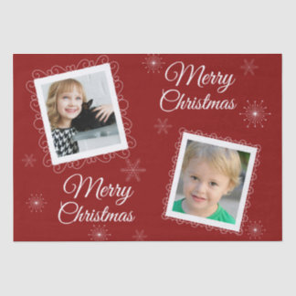 Custom 2 Photos Christmas Design on Red Tissue Paper