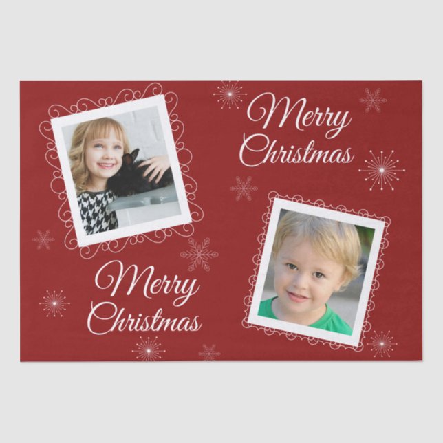 Custom 2 Photos Christmas Design on Red  Tissue Paper (Front)