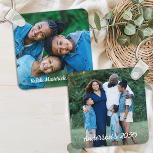 Custom 2 Photos Modern Cute Personalised Family Key Ring
