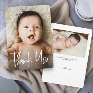Custom 2 Photos Modern Handlettering Baby Shower Thank You Card