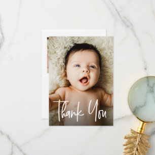 Custom 2 Photos Modern Handlettering Baby Shower Thank You Card