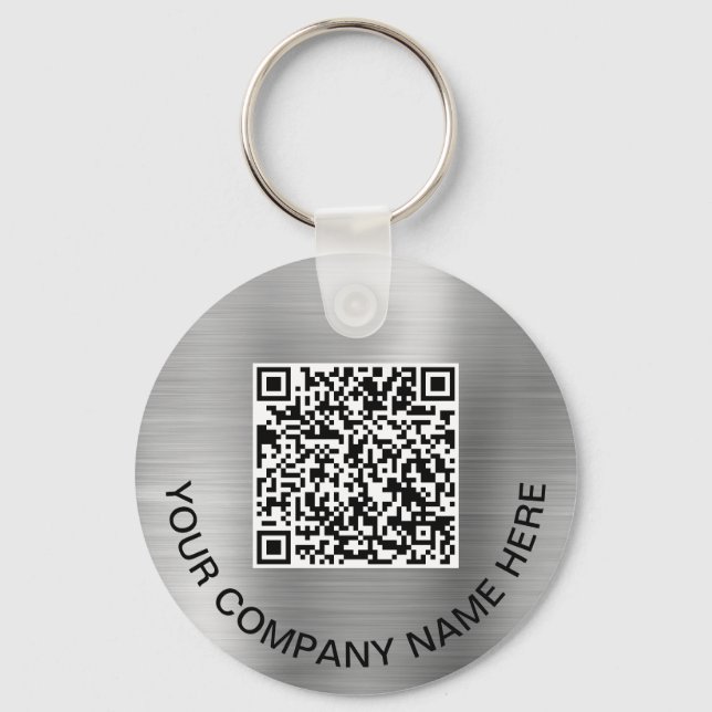 Custom 2 QR Codes Promotional Silver Key Ring (Front)