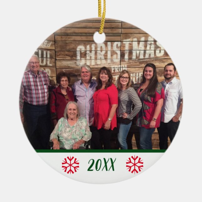 Custom 2-Sided Family Photo Cute Snowflakes Ceramic Ornament (Front)