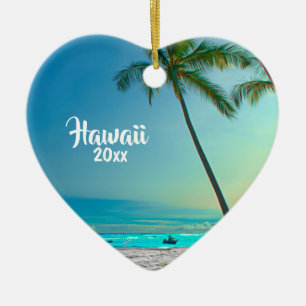 Custom 2 Sided Photo Hawaii Travel Palms Christmas Ceramic Ornament