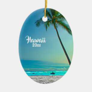 Custom 2 Sided Photo Hawaii Travel Palms Christmas Ceramic Ornament