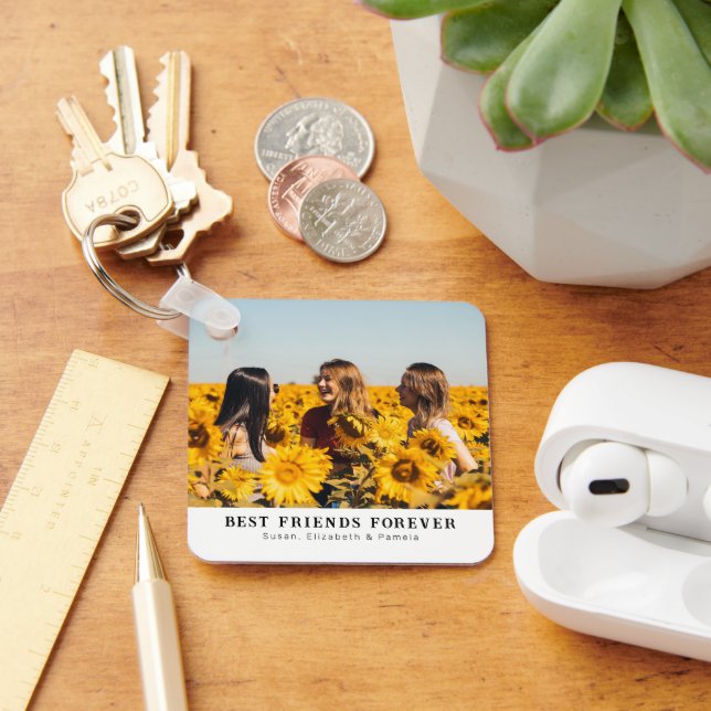 Custom 2 Sided Photo & Names BFF Keychain (Desk)