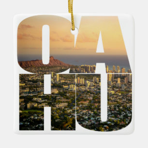 Custom 2 Sided Photo Oahu Hawaii Christmas Ceramic Ornament