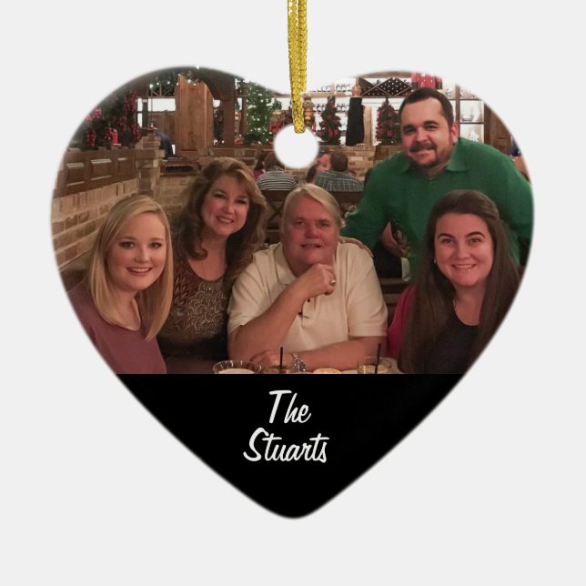 Custom 2-sided Simple Black Family Photo Christmas Ceramic Ornament (Front)