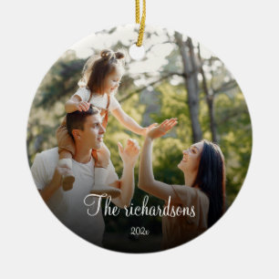 Custom 2-Sided Simple Family Photo Christmas Ceram Ceramic Ornament