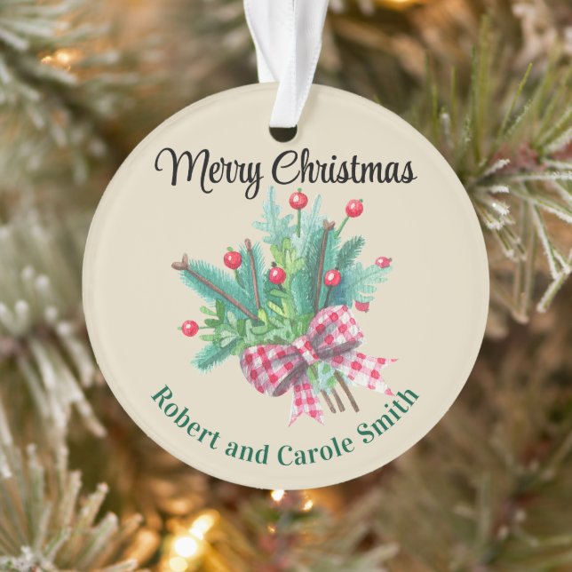 Custom, 2-Sides Red & Green Bouquet Acrylic Ornament (Tree)