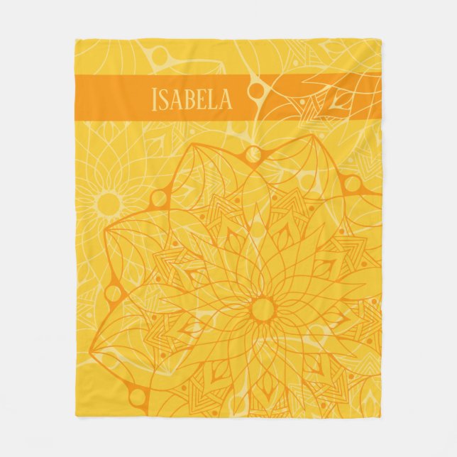 Custom 2 Tone Orange Mandala Fleece Blanket (Front)