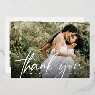 Custom 2 Wedding photos Thank you Script Silver