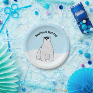 Custom 2nd Birthday TWO Cool Cute Polar Bear Paper Plate