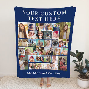 Custom 30 Photo Collage Blue Fleece Blanket