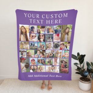 Custom 30 Photo Collage Purple Fleece Blanket