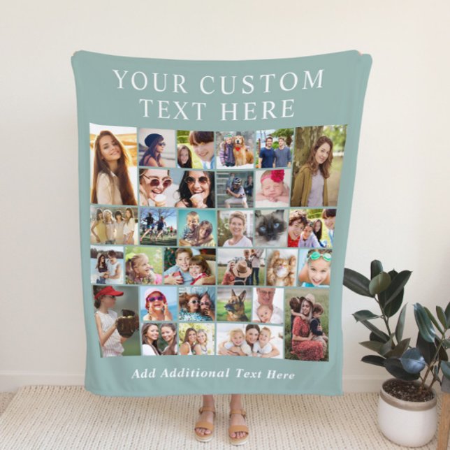 Custom 30 Photo Collage Sage Green Fleece Blanket (Creator Uploaded)