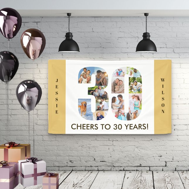 Custom 30th Birthday Party Neutral Photo Collage Banner (Creator Uploaded)