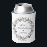 Custom 30th Birthday Purple Lilac Spring Flower Can Cooler<br><div class="desc">Add a special touch to your party decor with these personalised drink coolers. They will make the birthday celebrant feel very special and look great in pictures. It takes only minutes to add the birthday celebrant's name. The soft watercolor lilac wreath is perfect for a spring birthday or a woman...</div>