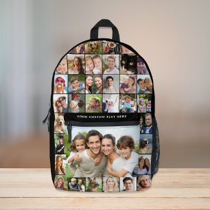 Custom 35 Photo Collage Black Printed Backpack