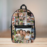 Custom 35 Photo Collage Black Printed Printed Backpack<br><div class="desc">A custom photo collage black backpack for that perfect gift. Personalise with 35 photos of family, pets, friends, travel, memories, events, your photography, etc. and add a line of text in simple white typography. The colours of the background and text can be changed by editing in the design tool. Corner...</div>