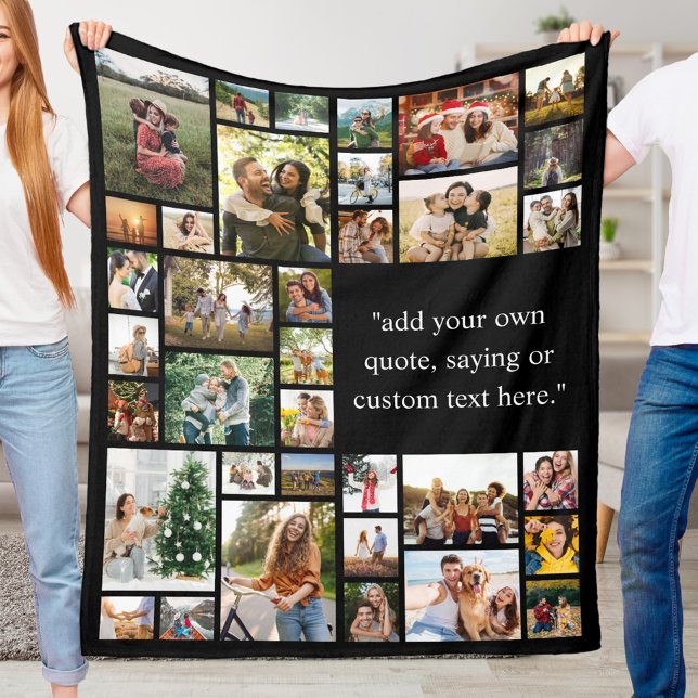 Custom 36 Photo Collage With Quote Fleece Blanket (Creator Uploaded)