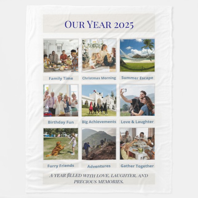 Custom 3×3 Photo Collage Blanket | Our Year 2025 (Front)