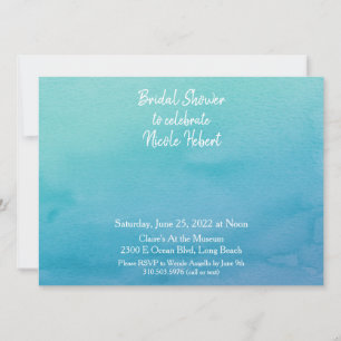 Custom 3 Blue/Teal Ombre Watercolor Bridal Shower Invitation
