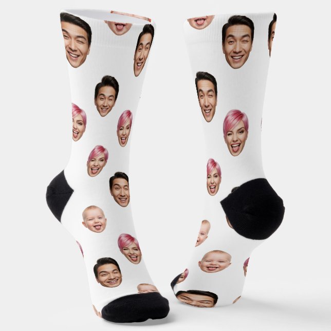 Custom 3 Face Photo – Funny Personalised Gift Socks (Angled)