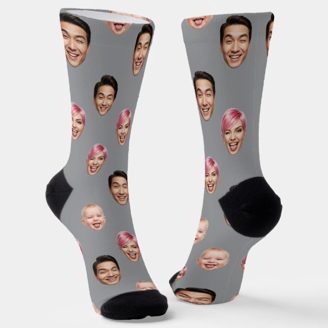 Custom 3 Face Photo – Funny Personalised Gift Socks (Angled)