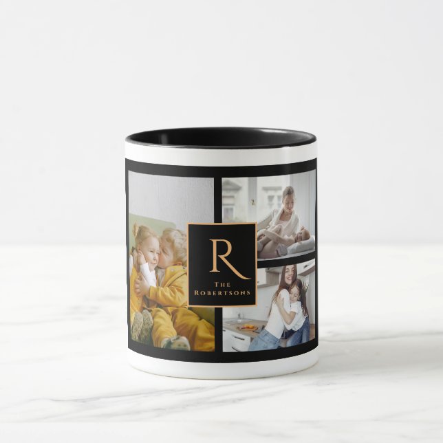 Custom 3 Family Photo Collage Monogram Christmas Mug (Center)