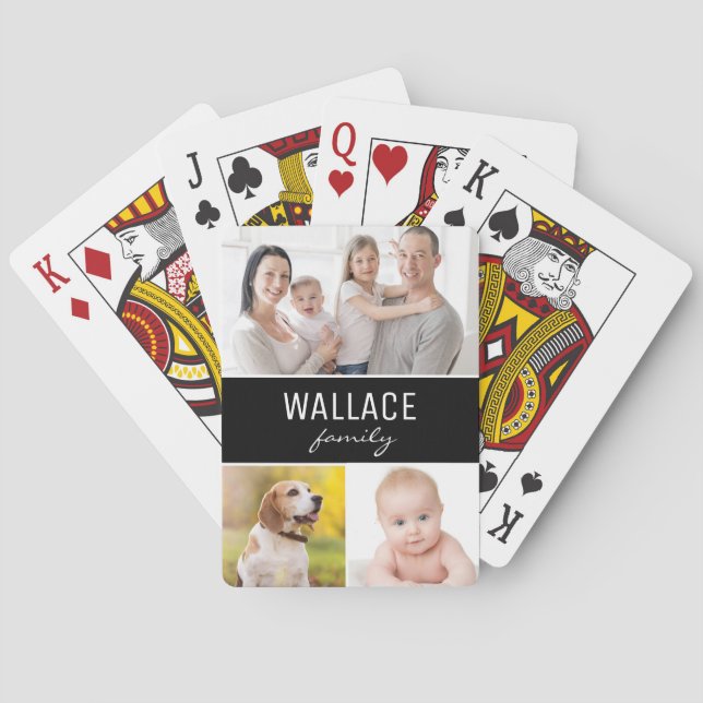 Custom 3 Family Photos Simple collage Playing Cards (Back)