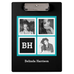 Custom 3 Instagram Photos Personalised Turquoise Clipboard