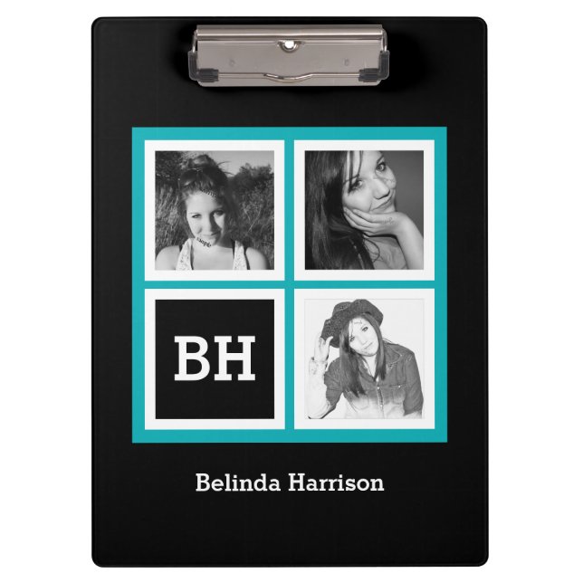 Custom 3 Instagram Photos Personalised Turquoise Clipboard (Front)