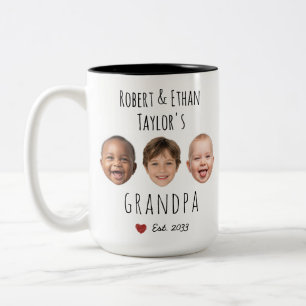 Custom 3 Kids Faces & Names Personalized Grandpa Two-Tone Coffee Mug