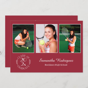 Custom 3 Photo Chic Burgundy Graduation Party Invitation