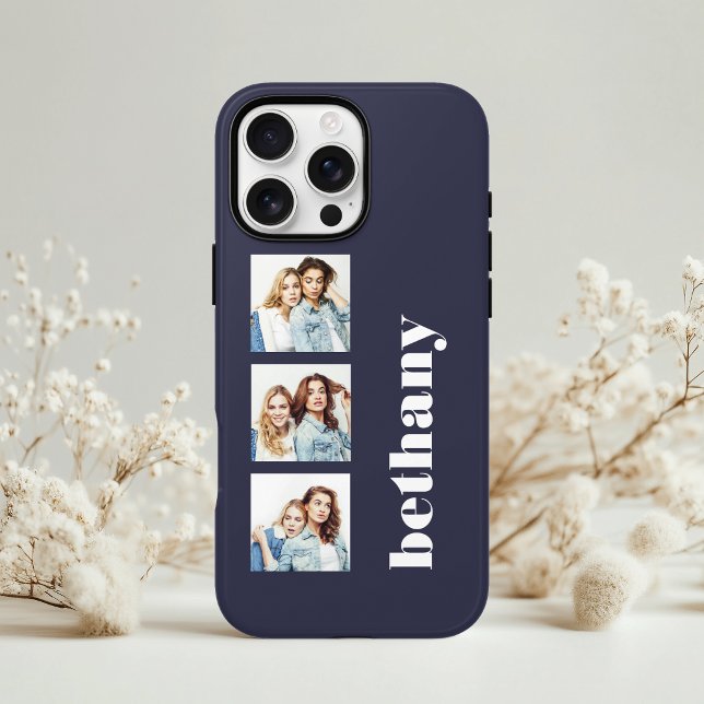 Custom 3-Photo Chunky Monogram Dark Navy Blue Case-Mate iPhone Case (Creator Uploaded)
