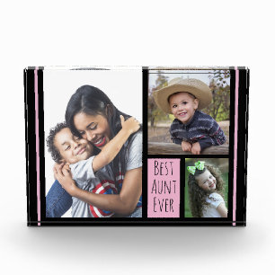 Custom 3 Photo Collage Best Aunt Ever   Block