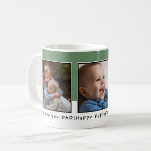 Custom 3 Photo Collage Father's Day Green White Coffee Mug